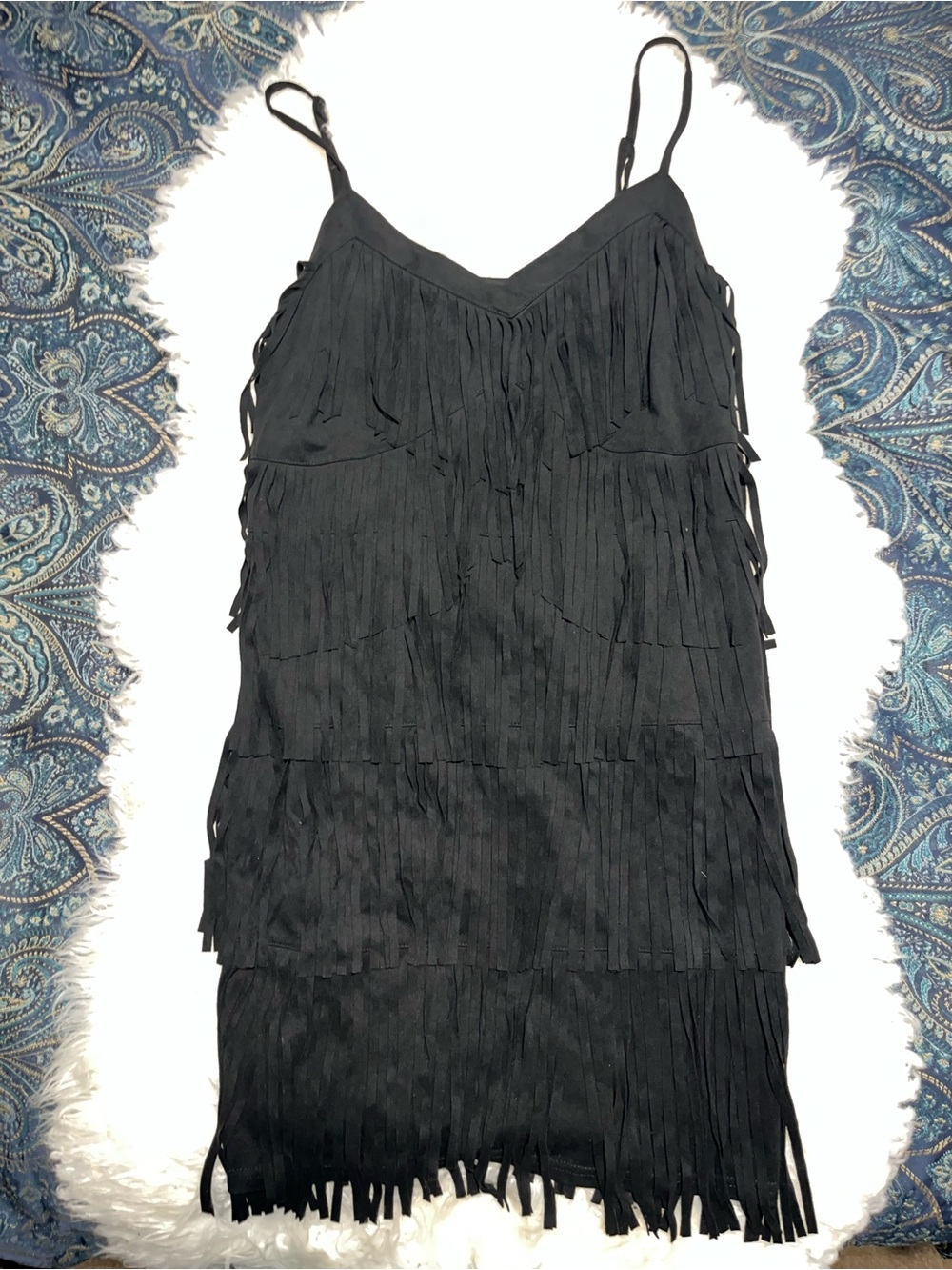 Idyllwind Black Layered Fringe Mini Dress